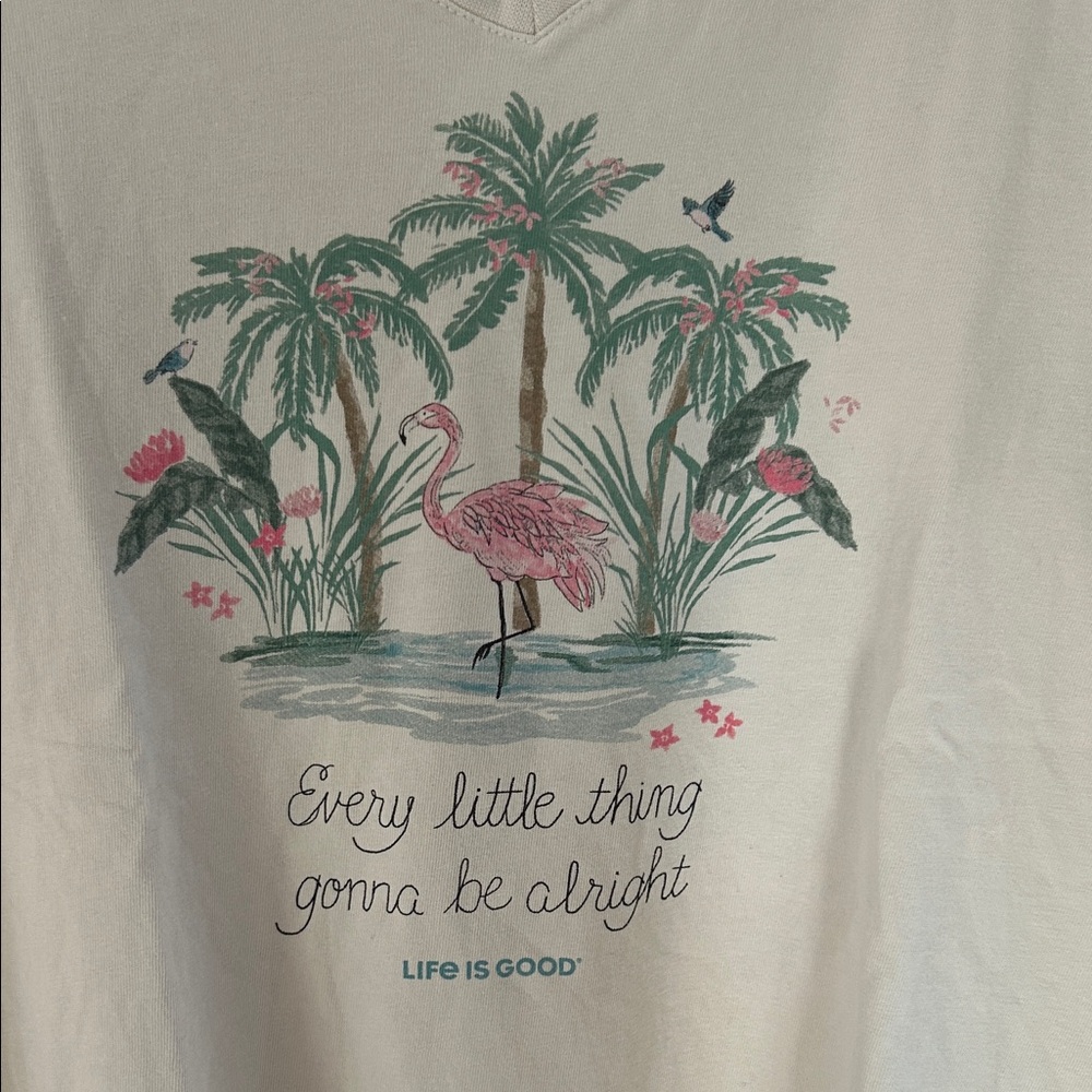 Life Is Good Tropical Flamingo Tee - Cream, Pink, Green